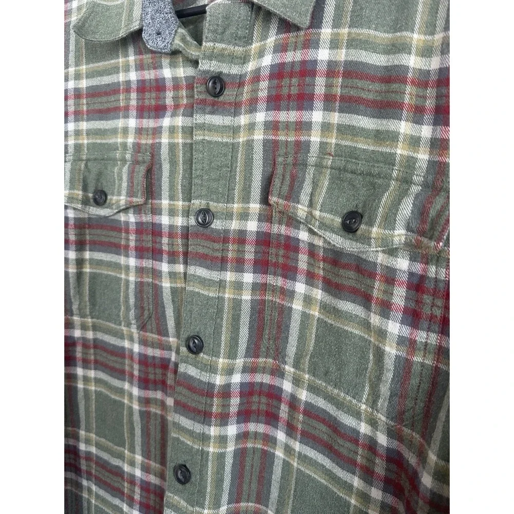 Roots Canada 100% Cotton Flannel Long Sleeve Shirt Large Green Plaid Button Up - Picture 8 of 12